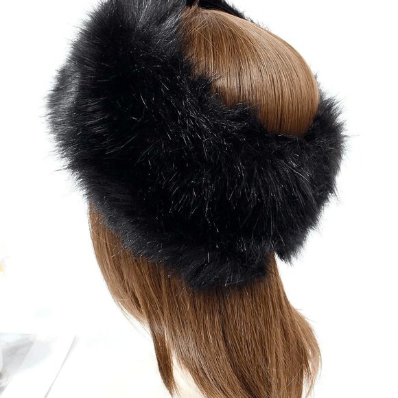 Black Women's Warm Pure faux fur headband - Picture 4 of 6